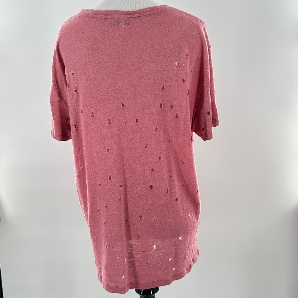 IRO womens T-shirt size M pink mauve distressed lightweight 100% linen - Picture 7 of 15